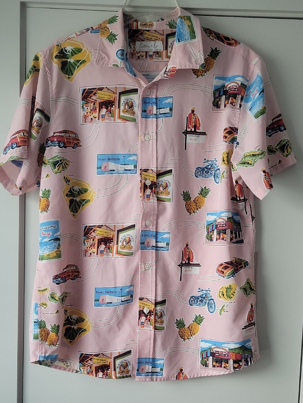 Cotton & Co Vintage-Inspired Pink Hawaiian Print Short Sleeve Shirt